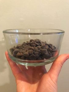 glass bowl with dark chocolate chips