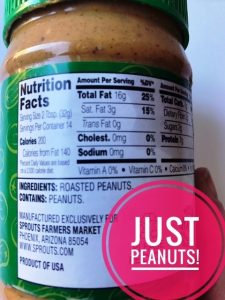 ingredient label for Sprouts no salt added crunchy peanut butter