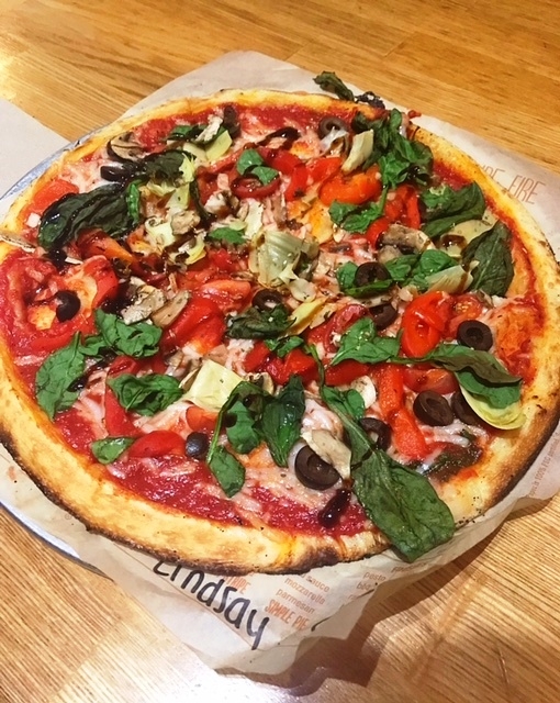 Blaze veggie pizza with Daiya mozzarella style vegan shreds