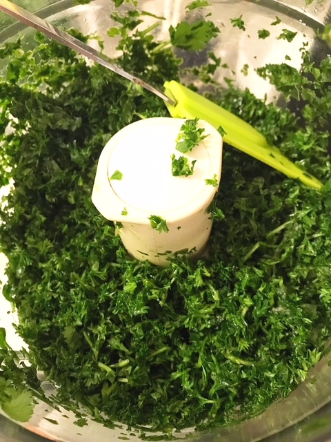 food processor bowl and chopped parsley