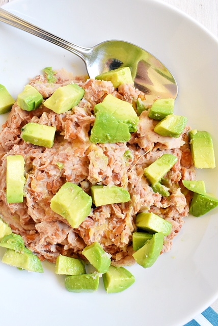 healthy refried pinto beans with avocado