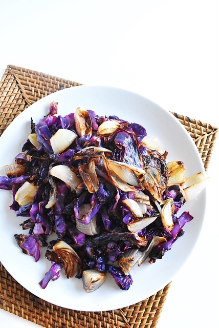 roasted red cabbage and shallots with hard apple cider glaze