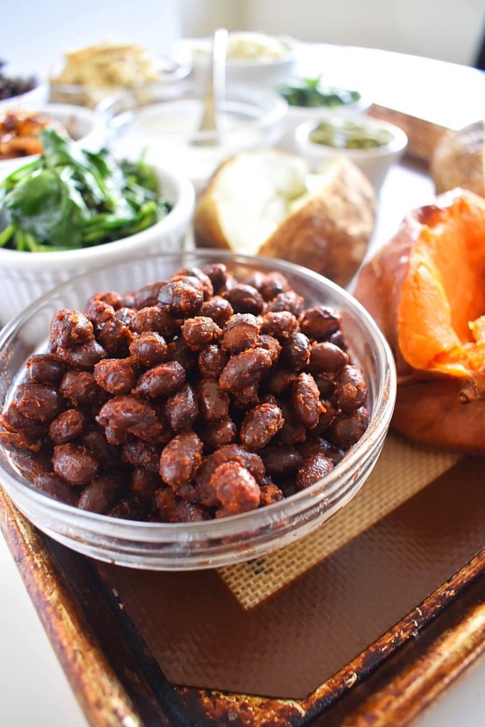 loaded baked potato bar with smoked paprika black beans