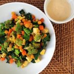Curried Chickpea, Sweet Potato, Tofu and Veggie Bowl with Tahini Sauce on the side
