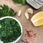 chimichurri sauce with garlic, chili flakes, olive oil and lemon