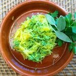 spaghetti squash and parsley sage pesto in spanish cazuela