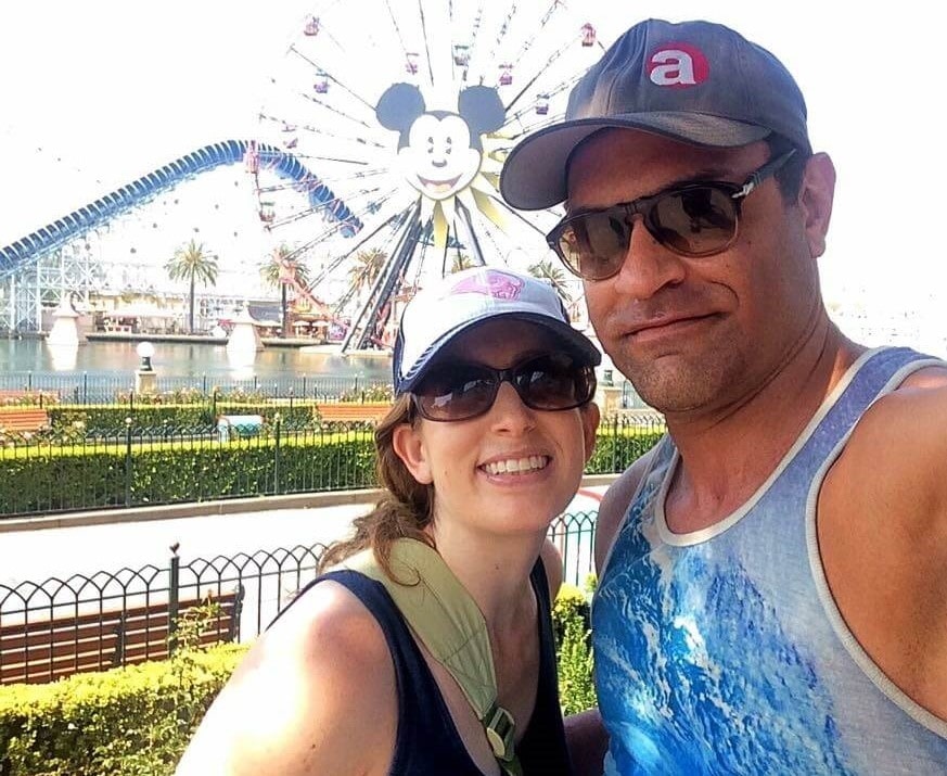 male and female at california adventure in front of mickey's fun wheel